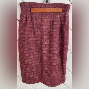 Spitalnick Tweed Skirt Sz 8 Burgundy Red Wool Vintage Secretary Straight Pencil